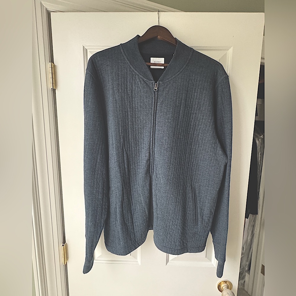 Men’s Billy Reid Large Cotton Zip Bomber - Blue